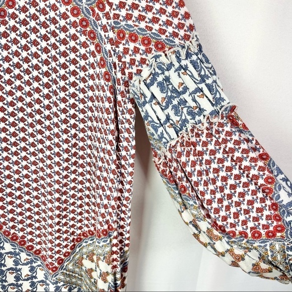 WAYF Red & Blue Patchwork Ruffle Sleeve Long Sleeve Shift Dress M - Picture 5 of 7